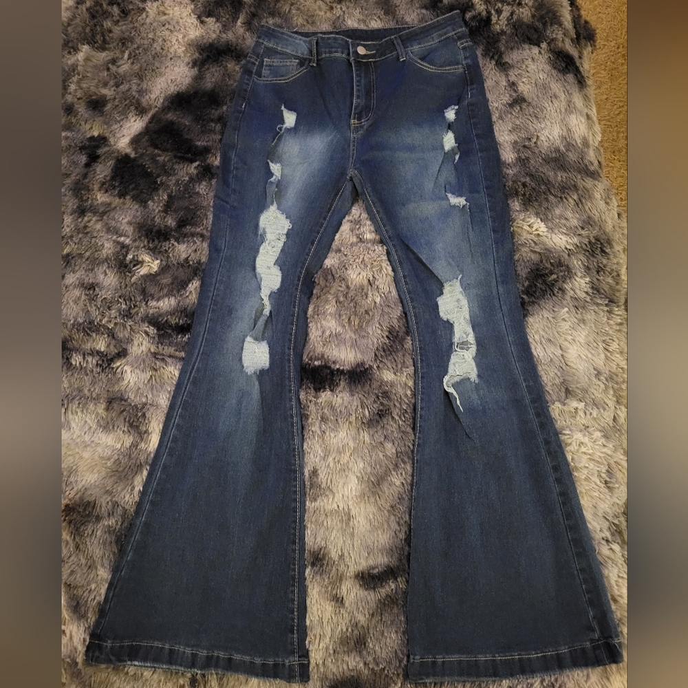 Distressed Flare Jeans - Blue NWOT